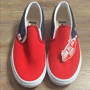 Vans Red and Navy Slip-On Sneakers